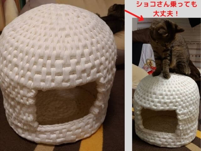 1つ250円の紙紐で猫ちぐらを作ってみた！DIYできた工程4つと編み方