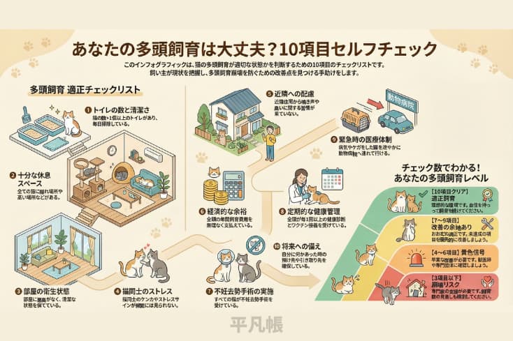 あなたの多頭飼いは大丈夫か10項目のチェックリストをインフォグラフィックでまとめた画像