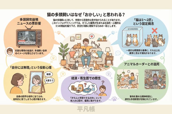 猫の多頭飼いが頭おかしいと言われる理由5つを図解にした画像